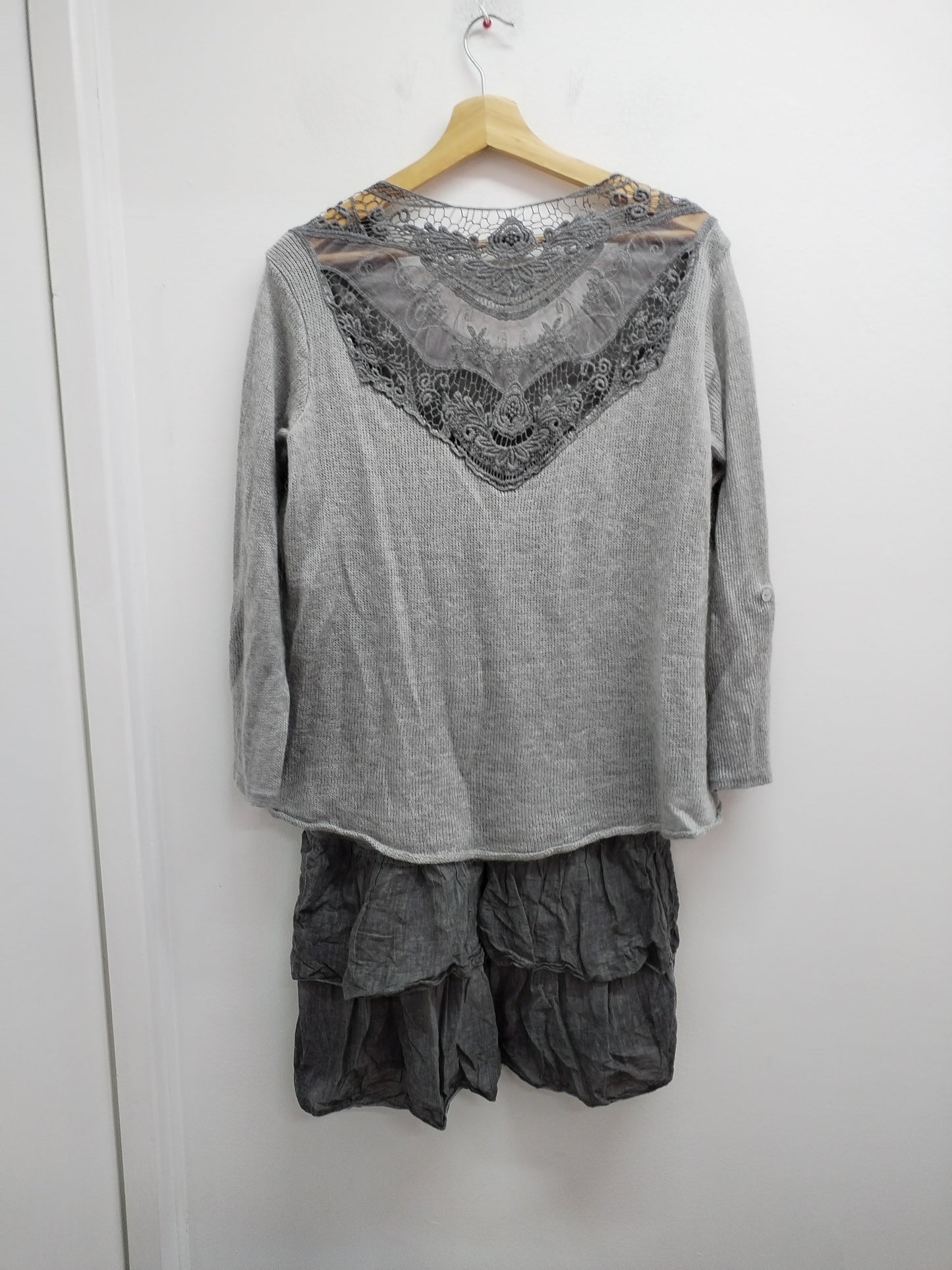 Robe manches longues avec dentelle Made In Italy grise Taille XL