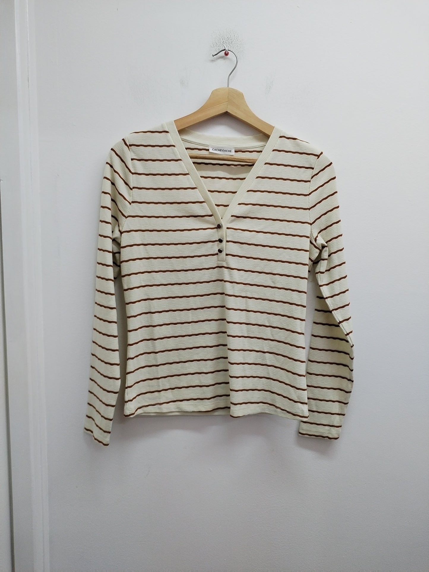 T-shirt manches longues Cache-Cache rayé blanc et beige Taille M