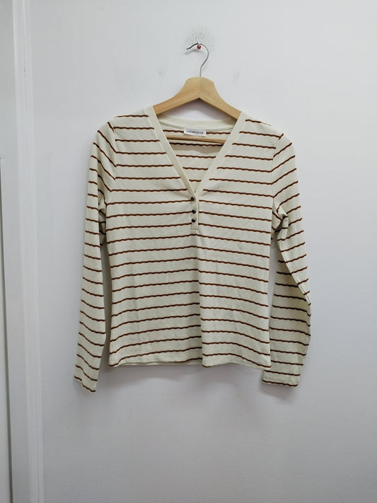 T-shirt manches longues Cache-Cache rayé blanc et beige Taille M