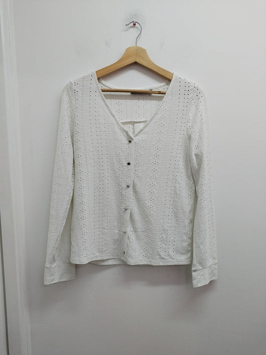 Chemise manches longues ajourées Kiabi blanche Taille S