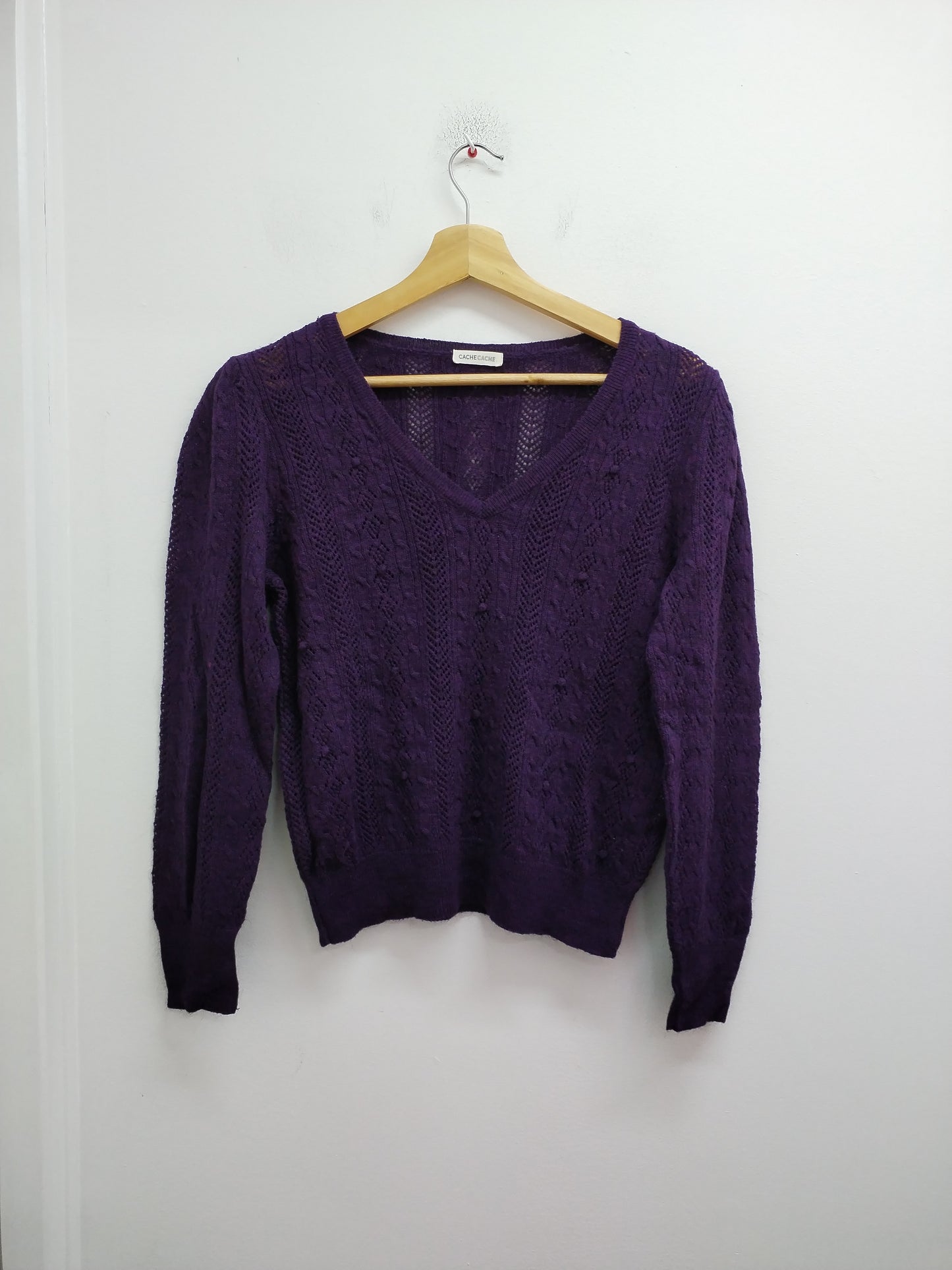 Pull fin mailles ajourées Cache-Cache prune Taille M
