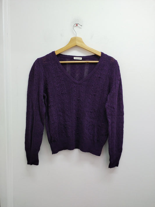 Pull fin mailles ajourées Cache-Cache prune Taille M