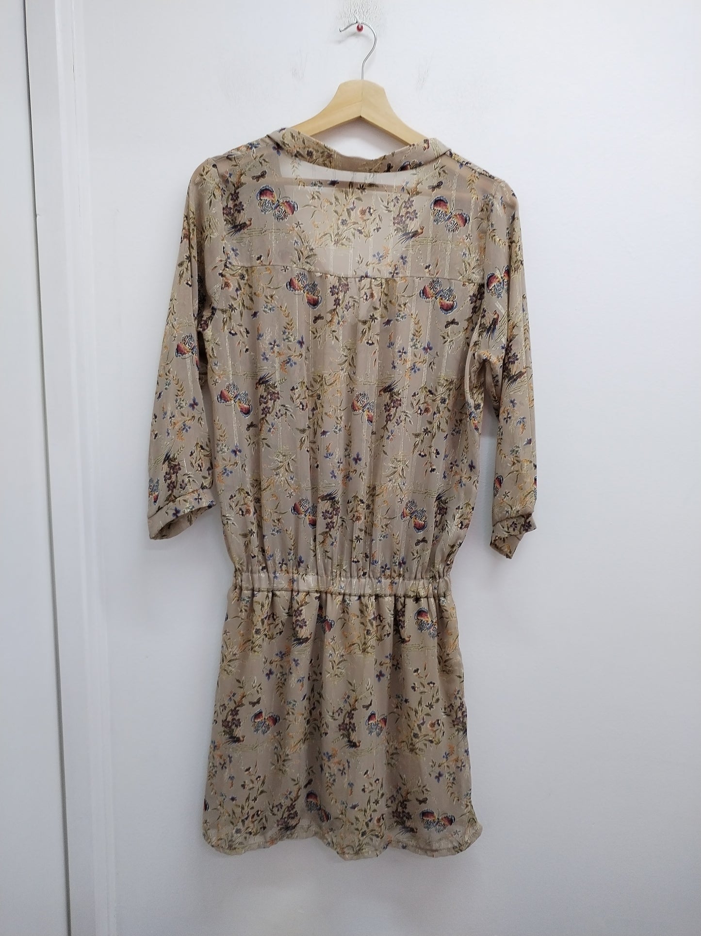 Robe en voile LBP manches 3/4 beige fleurie Taille M