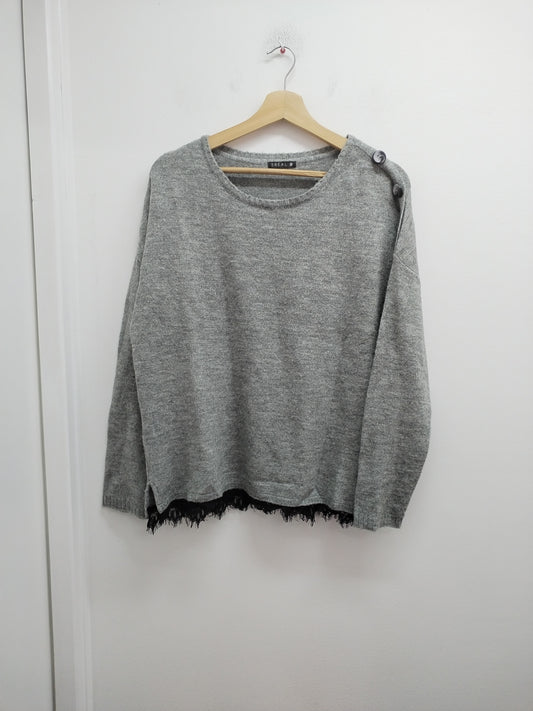 Pull Bréal gris avec dentelle noire Taille M