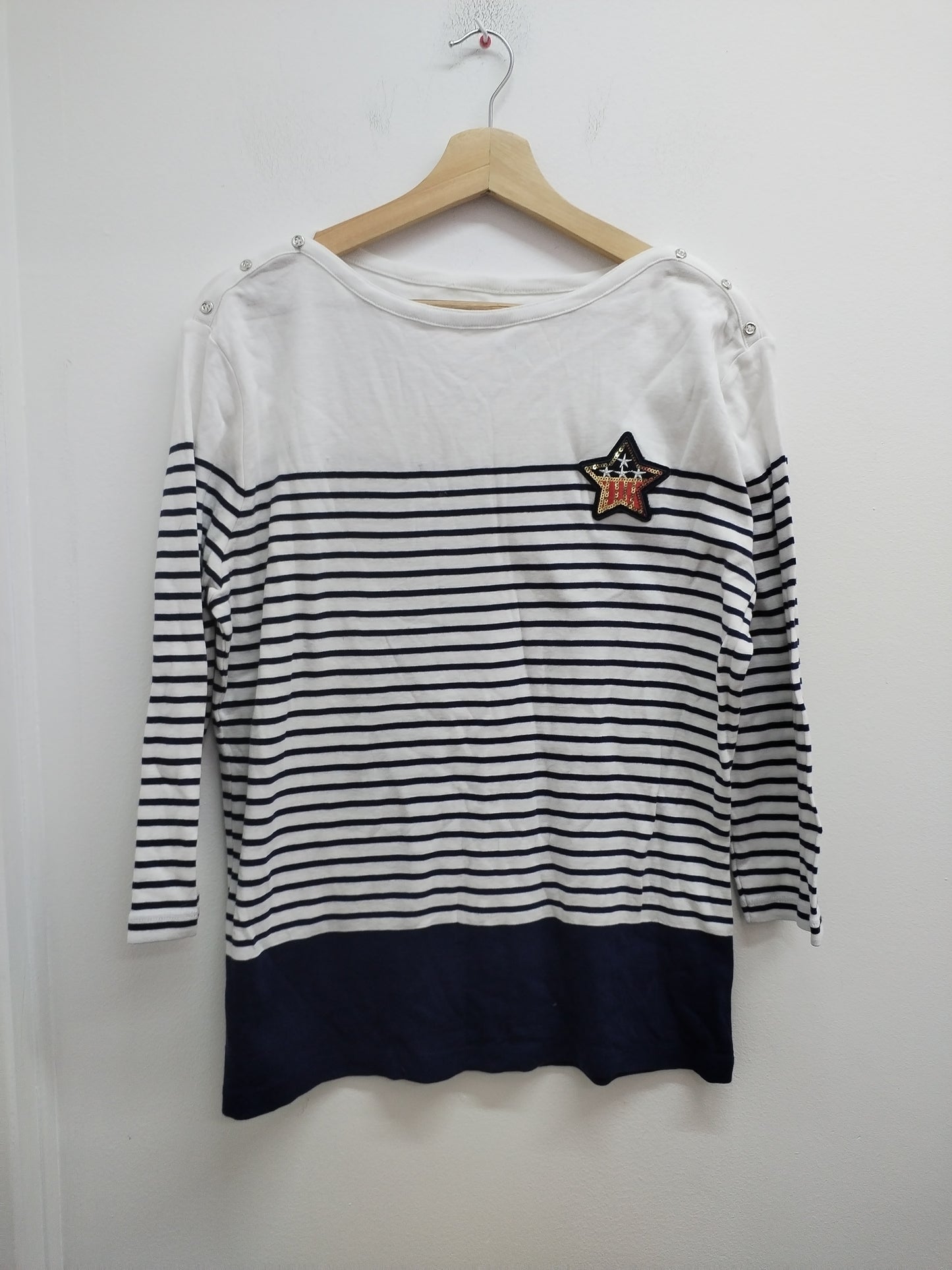 T-shirt manches 3/4 rayé blanc et marine Taille XL