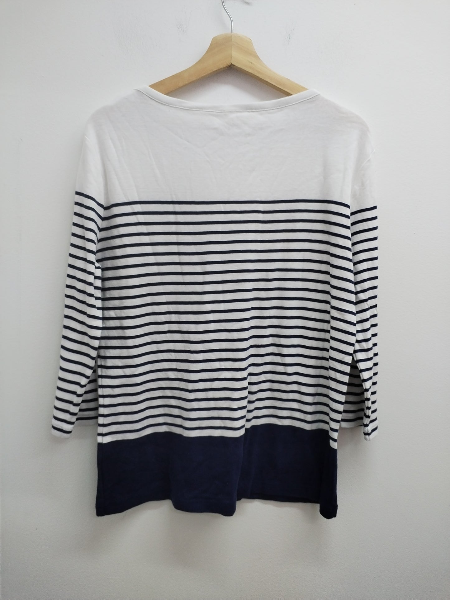 T-shirt manches 3/4 rayé blanc et marine Taille XL