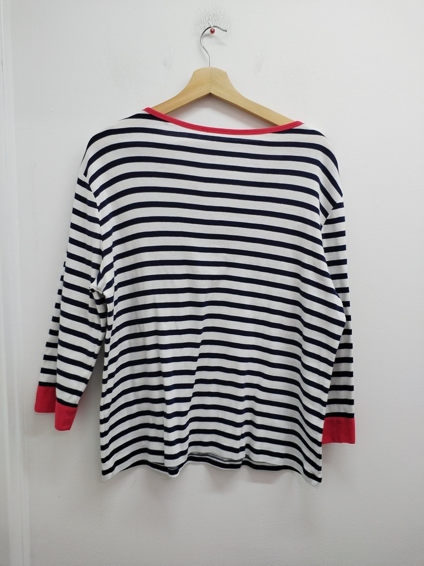 T-shirt manches 3/4 rayé marine et blanc avec liseré rouge Taille XL