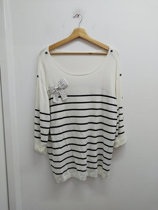 Pull fin manches 3/4 blanc rayé noir Taille XL