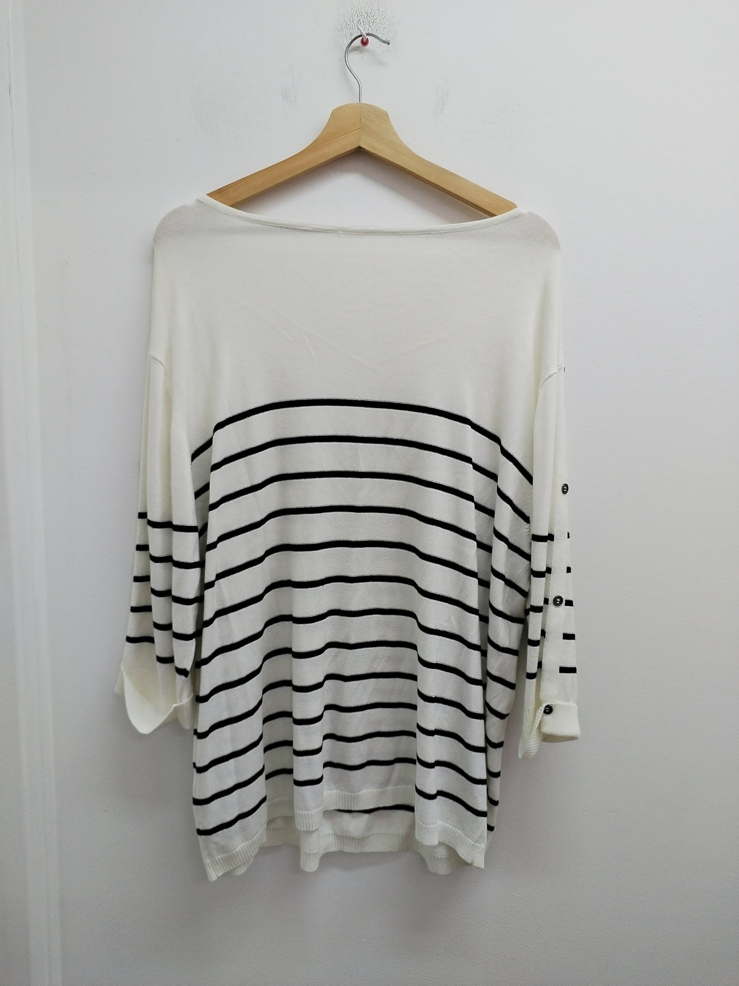Pull fin manches 3/4 blanc rayé noir Taille XL