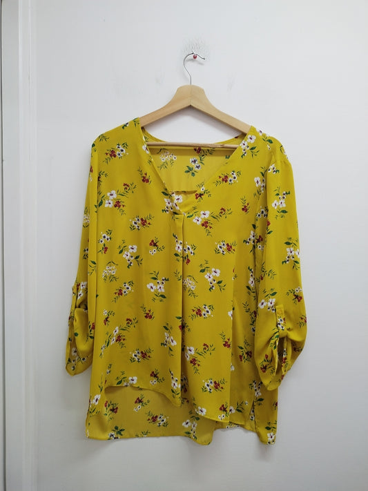 Tunique manches 3/4 jaune fleurie Taille XL