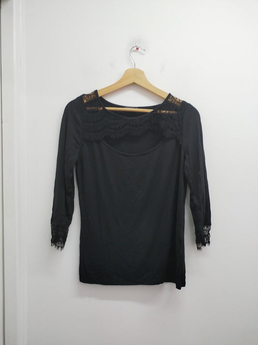 Tunique manches 3/4 Bréal noire avec dentelle Taille M