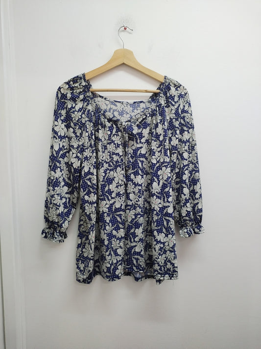 Tunique manches 3/4 bleue fleurie Taille 2XL