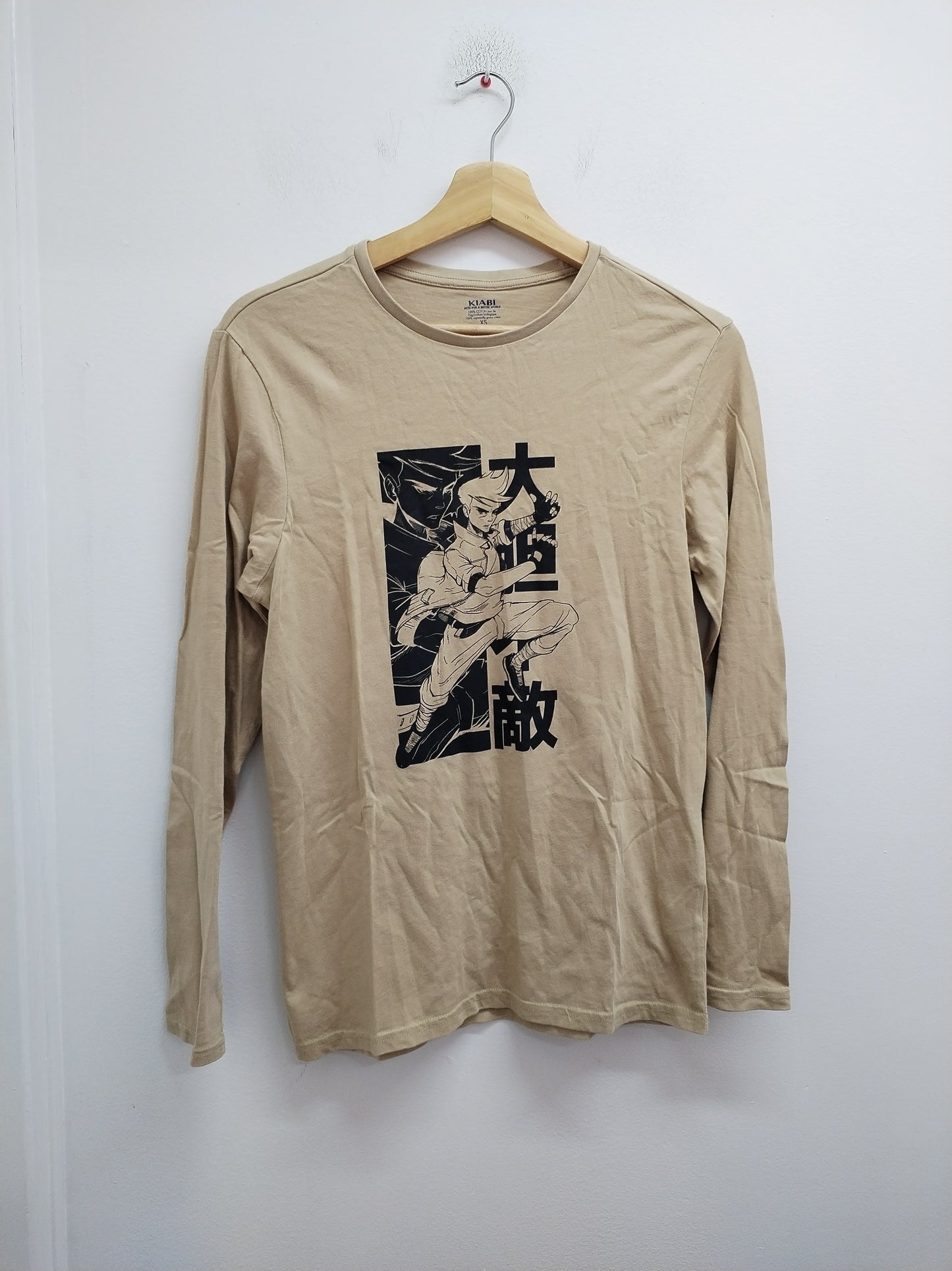 T-shirt manches longues Kiabi beige avec impression taille XS