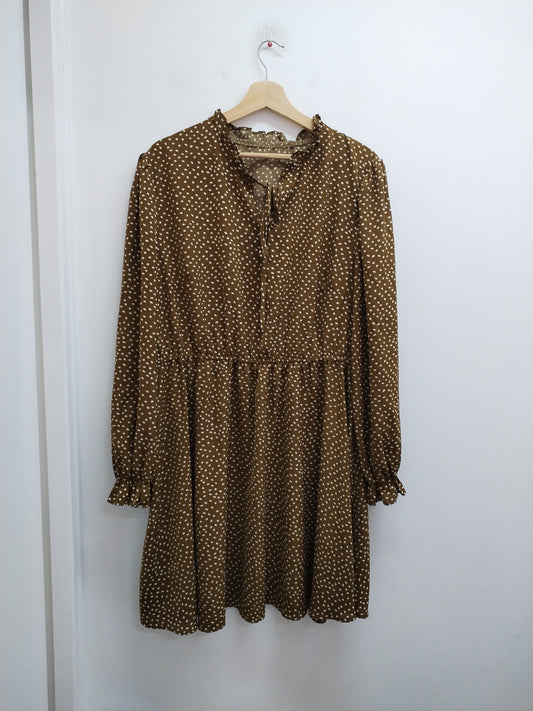 Robe manches longues Shein marron à pois Taille 2XL