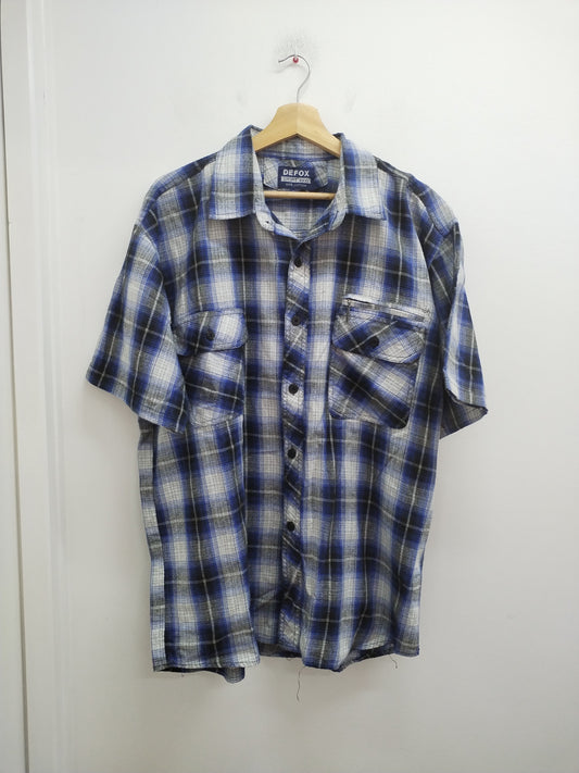 Chemise manches courtes Defox bleue, noire et grise à carreaux Taille 3XL