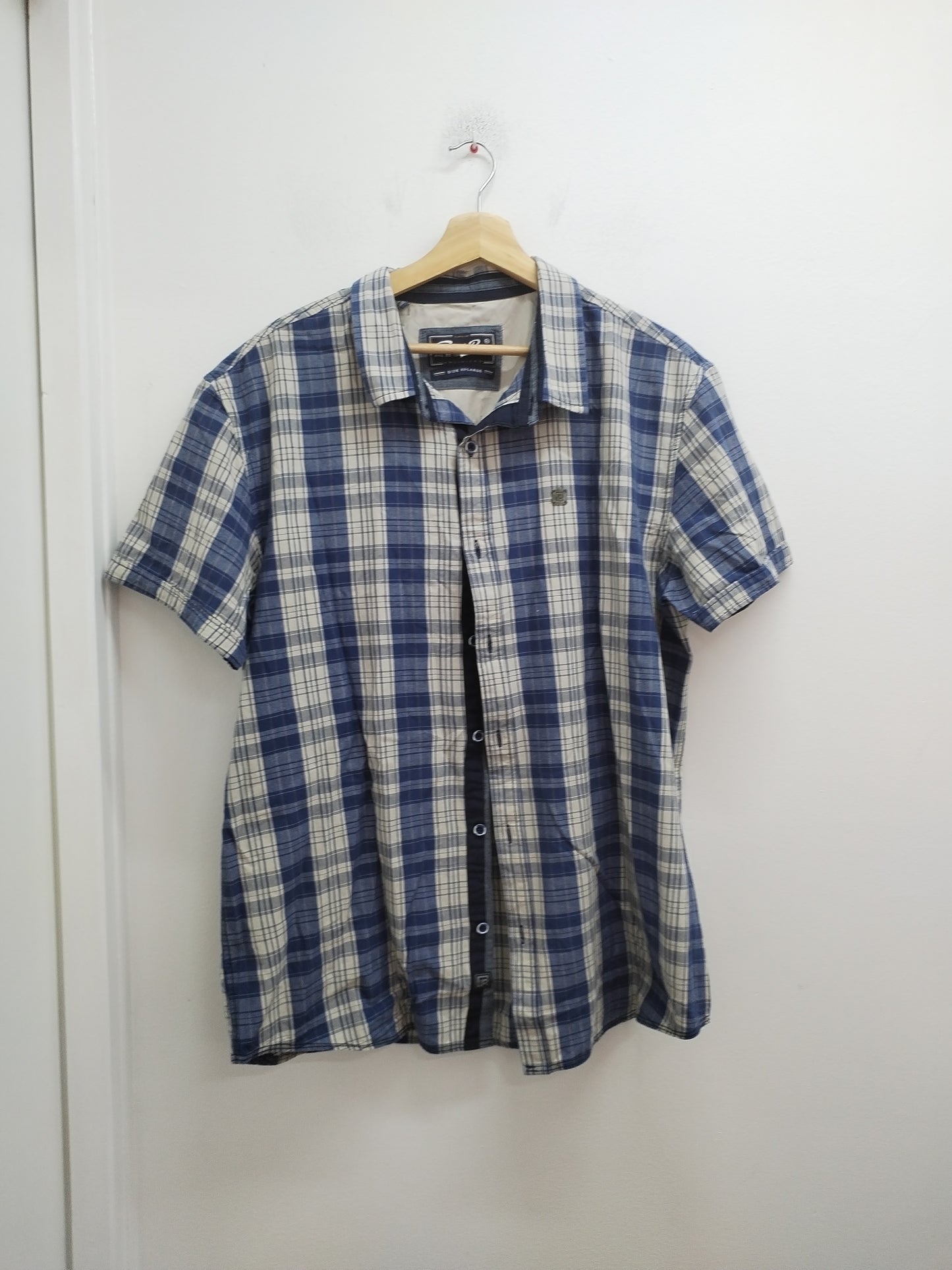 Chemise manches courtes RMS 26 bleue et beige à carreaux Taille 2XL