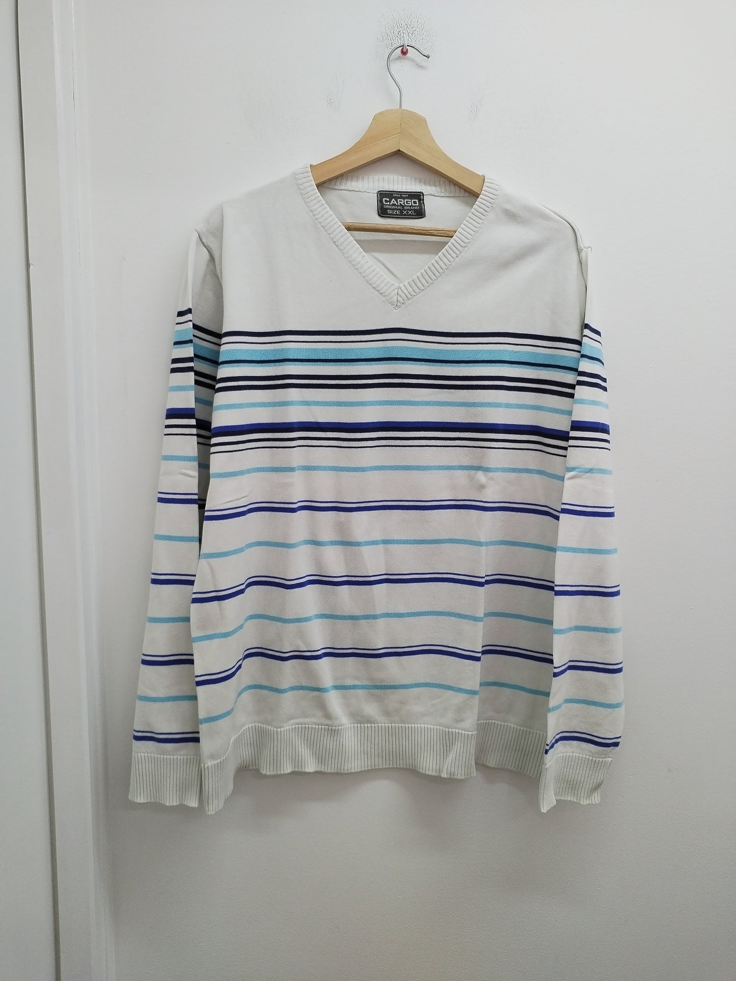 Pull fin Cargo blanc rayé bleu Taille 2XL