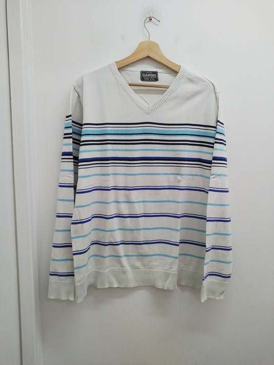 Pull fin Cargo blanc rayé bleu Taille 2XL