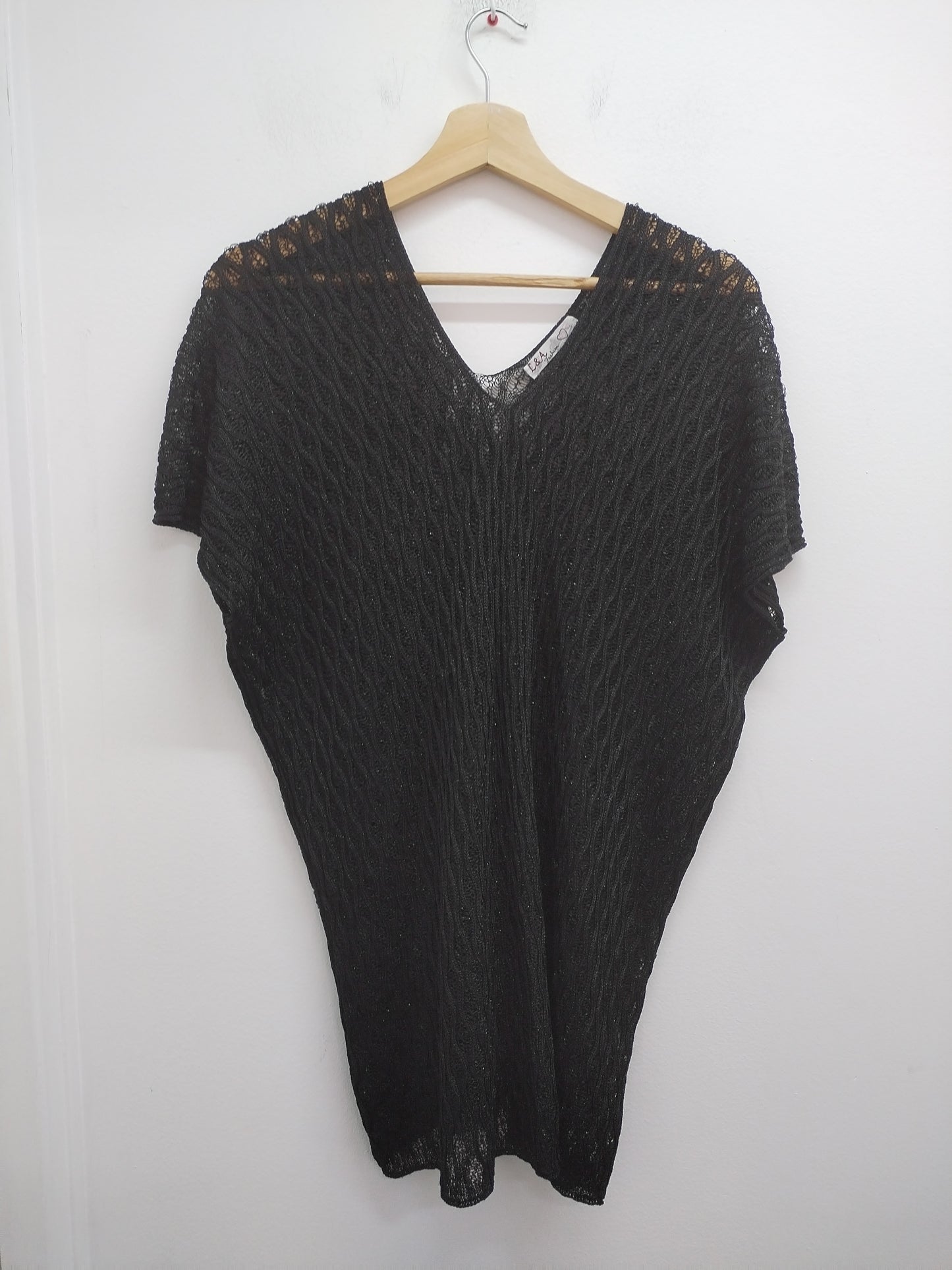 Pull manches courtes mailles ajourées L&A Fashion noir Taille XL