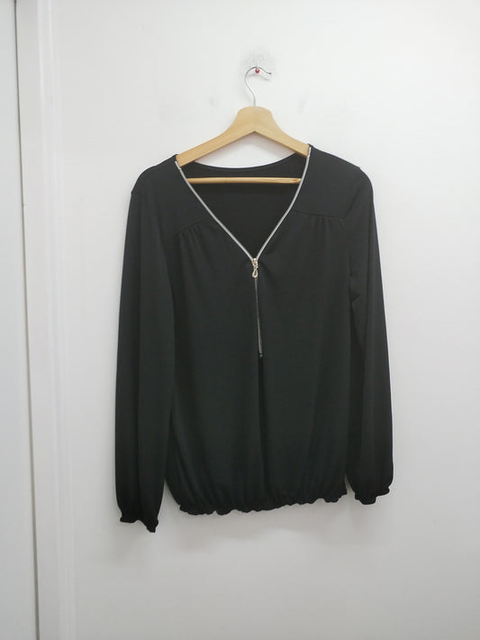 Tunique fluide manches longues noire avec fermeture Taille M