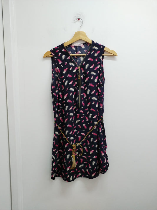 Robe tunique sans manches Miss Sara marine à motifs "plumes" Taille M