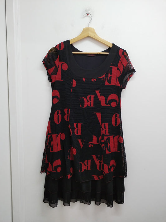 Robe manches courtes Cicero noire et rouge avec impression Taille L