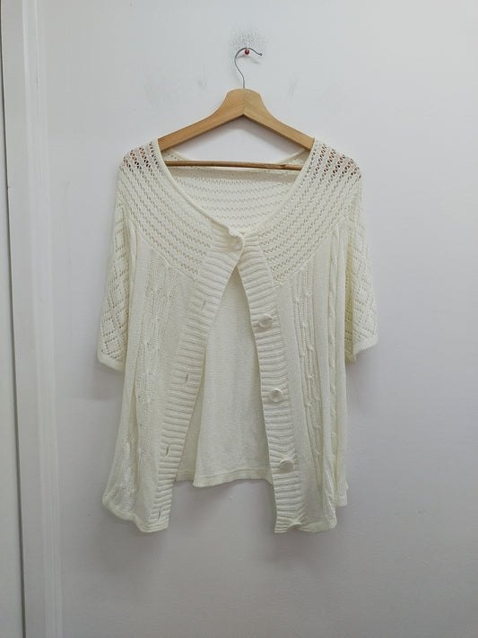 Gilet manches courtes mailles ajourées blanc cassé Taille M