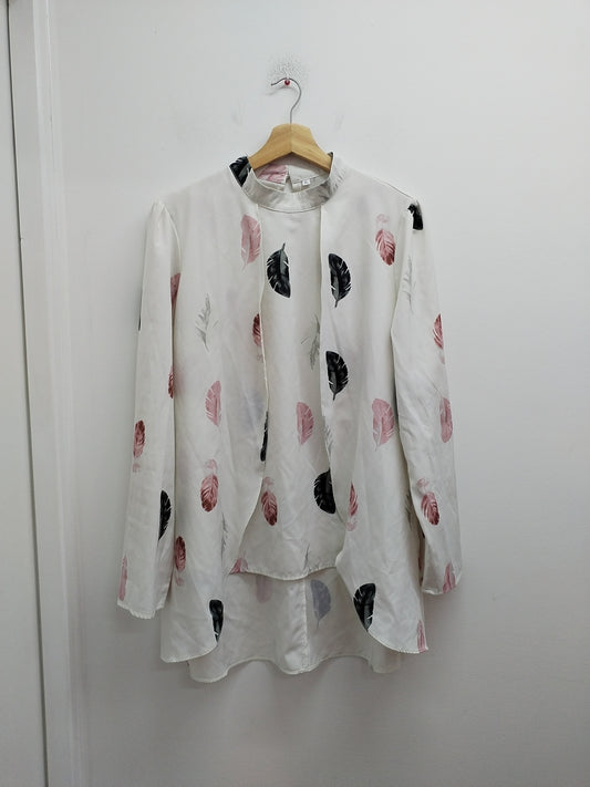 Tunique manches longues blanche avec motifs "plumes" Taille XL