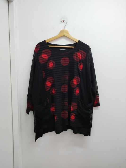 Tunique manches longues en résille Purplerose noire et rouge Taille 2XL