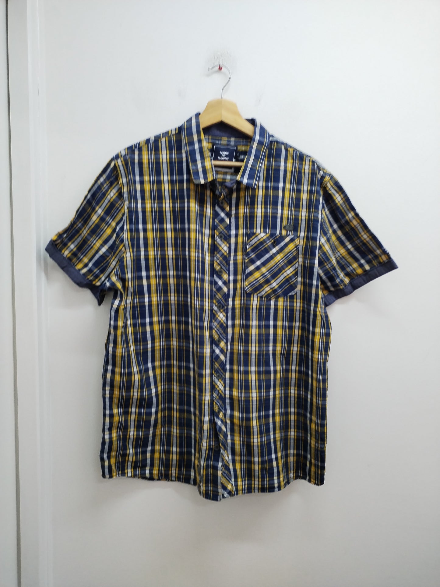 Chemise manches courtes Terre de Marins jaune et bleue à carreaux Taille XXL