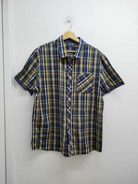 Chemise manches courtes Terre de Marins jaune et bleue à carreaux Taille XXL