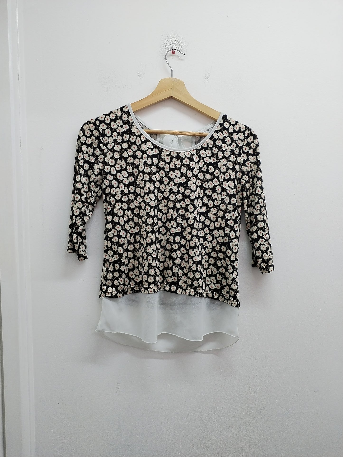 Tunique manches 3/4 Cache-Cache noire et blanche fleurie Taille S