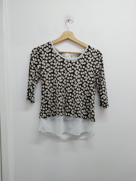 Tunique manches 3/4 Cache-Cache noire et blanche fleurie Taille S