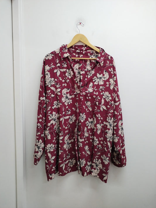 Chemise manches longues bordeaux fleurie Taille 3XL/4XL