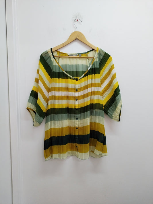 Tunique en voile manches courtes Sandwich_ verte et jaune rayée Taille 44