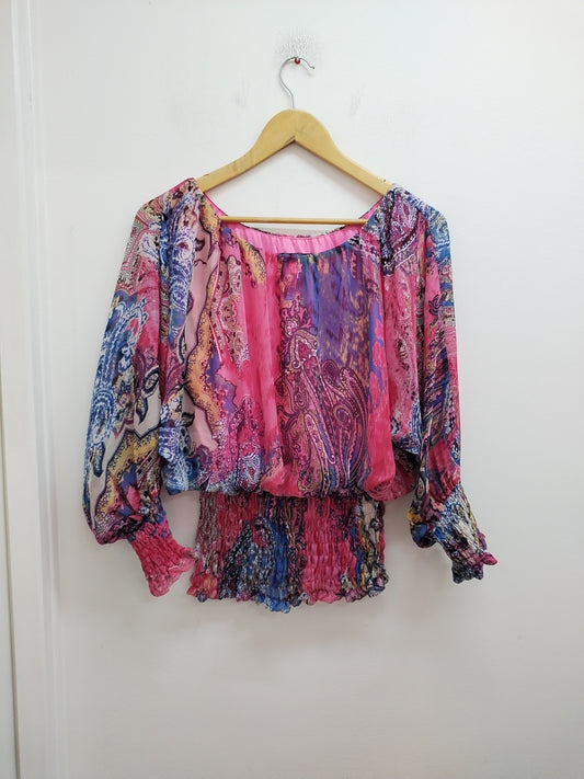 Tunique manches longues Vegas Collection rose à motifs Taille S/M