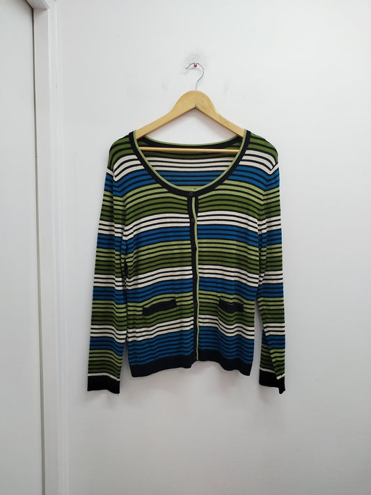 Gilet Rayé Multicolore Noir Beige Bleu Vert – Taille M