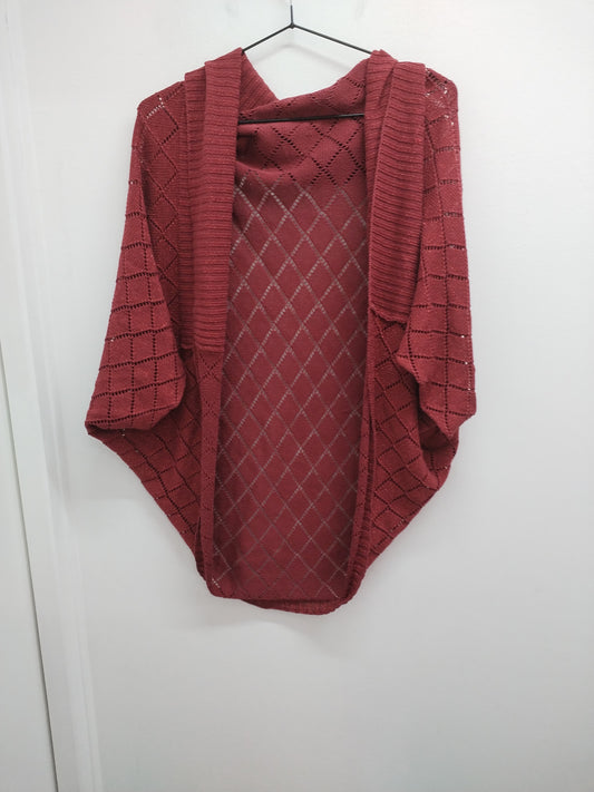 Gilet Manches Courtes Mailles Ajourées Rouge Brillant – Taille 2XL/3XL