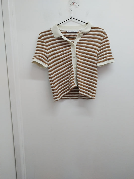 Polo court manches courtes Mango marron et blanc Taille S