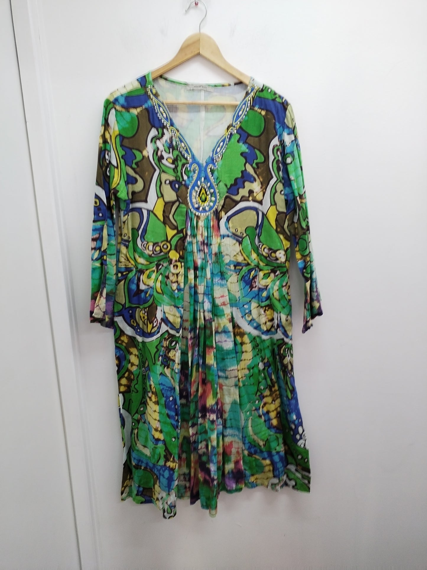 Robe longue manches 3/4 Désert Rose verte à motifs Taille XL/XXL