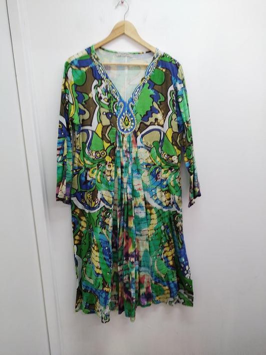 Robe longue manches 3/4 Désert Rose verte à motifs Taille XL/XXL