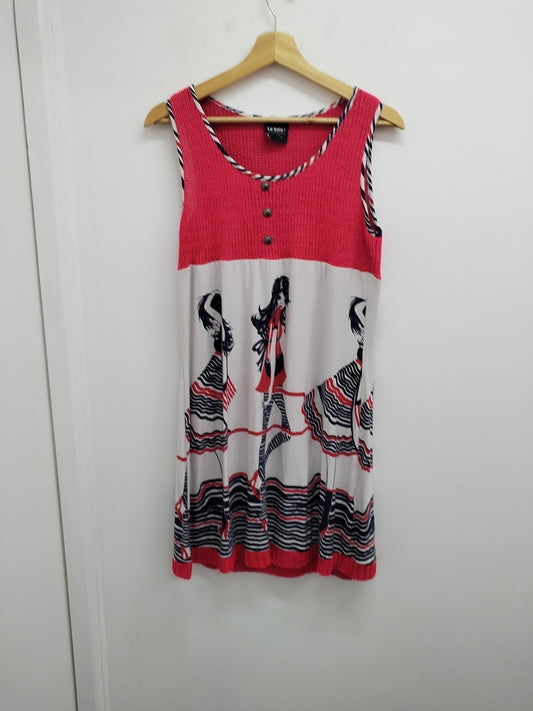 Robe sans manches La Voila! rouge et grise avec impression Taille 42/44