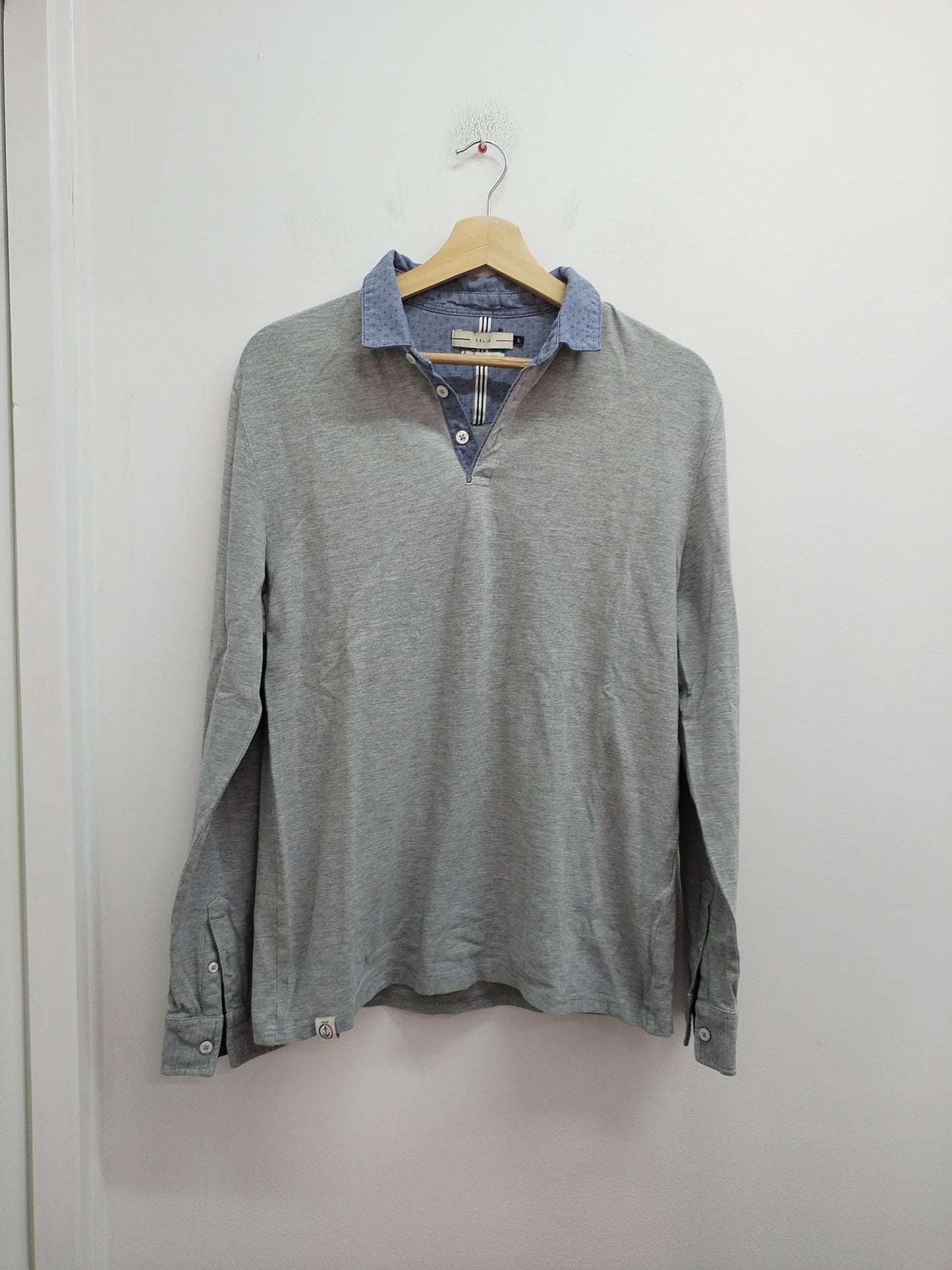 Polo manches longues Celio gris chiné – Taille L