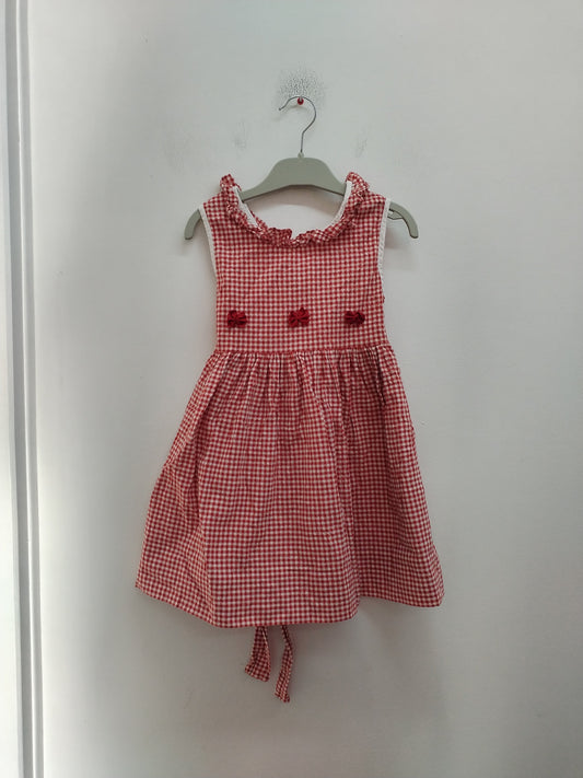 Robe sans manche Natalys rouge et blanche à carreaux Taille 4 Ans