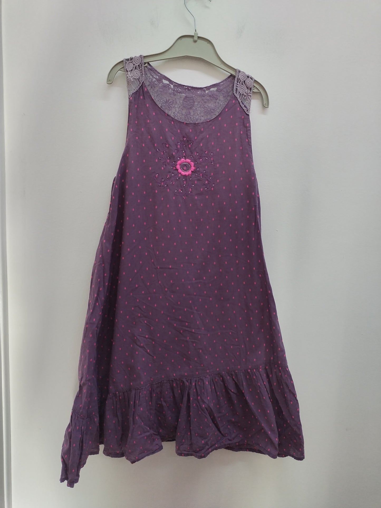 Robe sans manches Orchestra violette à pois roses Taille 10 Ans
