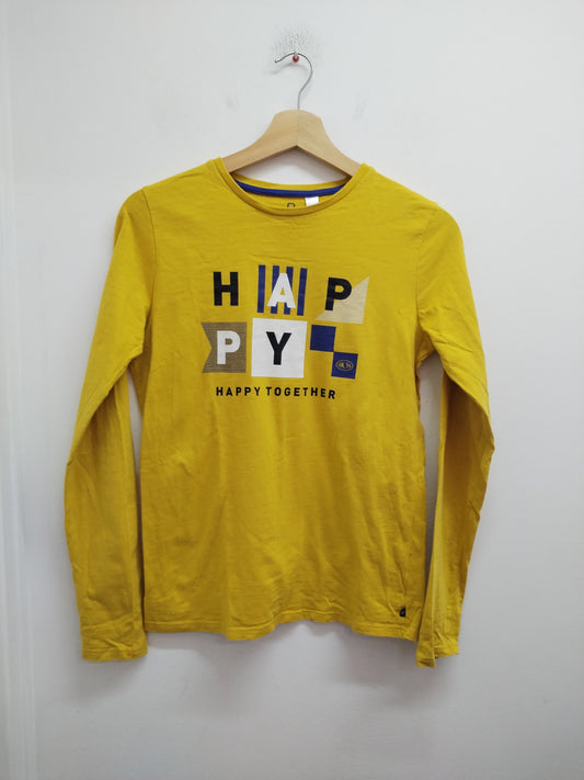 T-shirt manches longues Okaïdi moutarde avec impression Taille 14 Ans