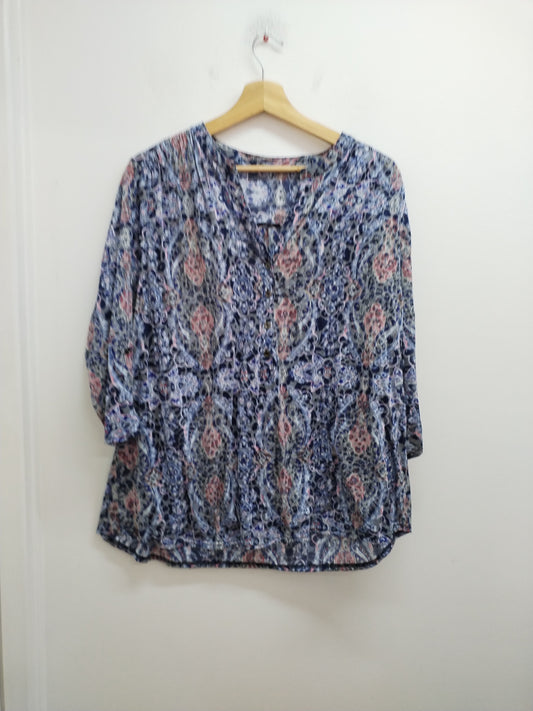 Tunique manches 3/4 bleue à motifs Taille 2XL