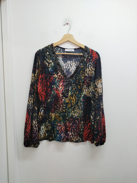 Tunique manches longues Lady Lol imprimée noire et multicolore Taille L