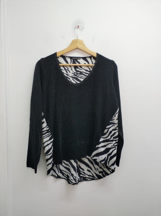 Tunique manches longues Bréal noire brillante et avec imprimé animal Taille M