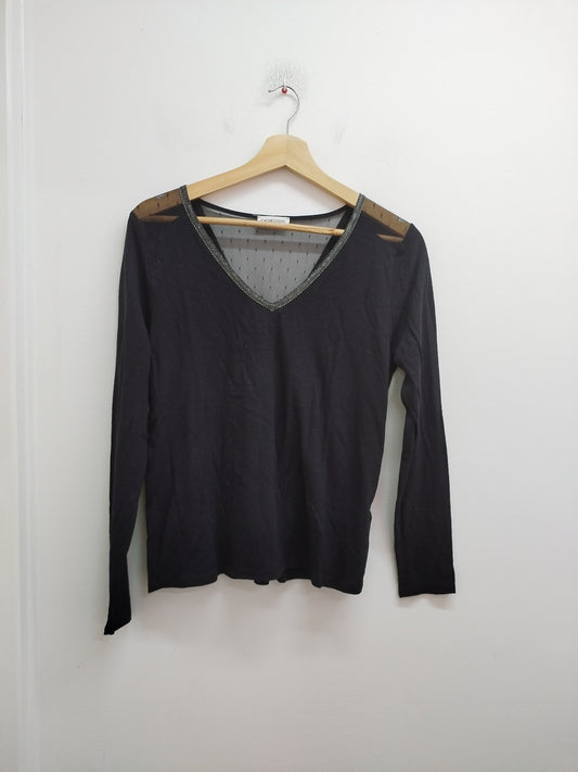 T-shirt manches longues Cache-Cache noir avec dentelle Taille M